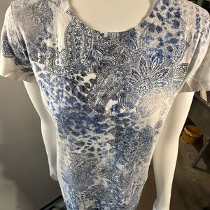 CHICO’S Zenergy Mixed-Prints Blue Women's Short Sleeve Top - EUC